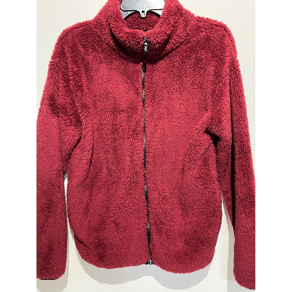 Pink Victorias‎ Secret Sherpa Fleece Jacket Burgundy Red Full Zip Teddy Womens M